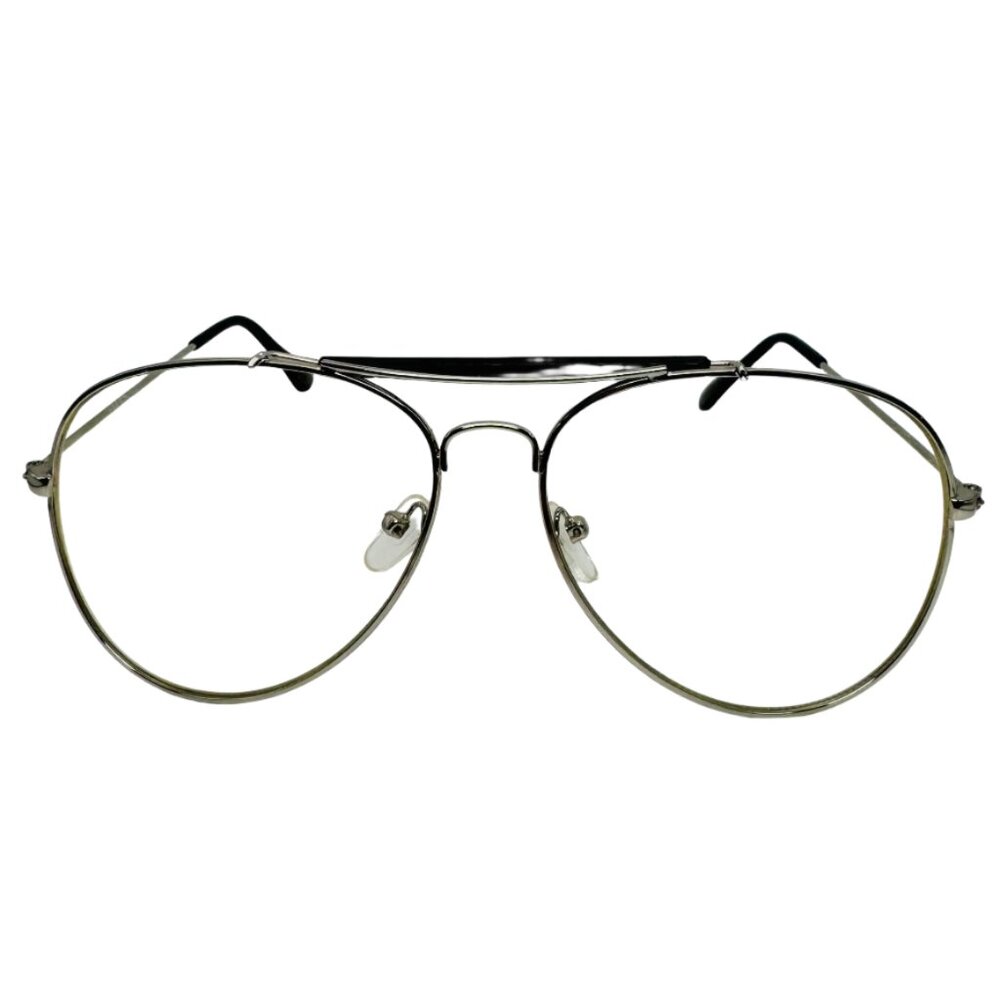 6052 | Silver Pilot Aviator Clear Lens Glasses